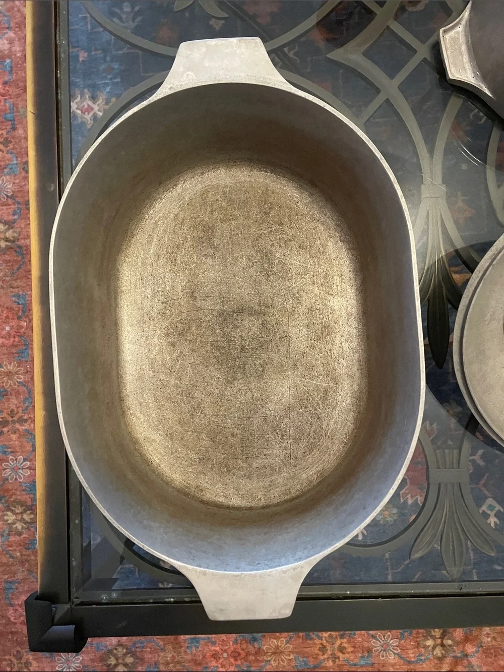 Vintage Cast Aluminum Oval Roaster + Lid — Unique Engraved “Forever” Emblem